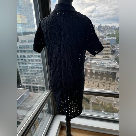 🆕 FARM Rio 🧿 NWOT Black Semisheer Floral Button-Up Crochet Cover-Up Dress, S - Picture 14 of 16